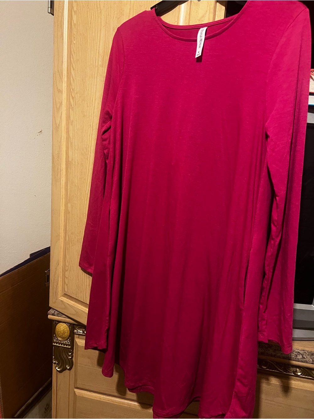 ZENANA PREMIUM WOMENS MEDUIM Casual Long Sleeve Magenta Swing Dress NWOT